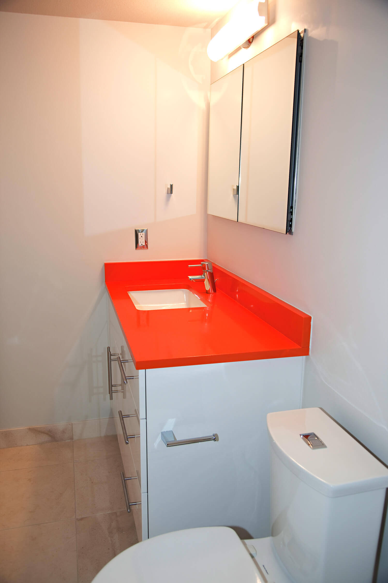 orange bathroom vanity - Old Town Loft
